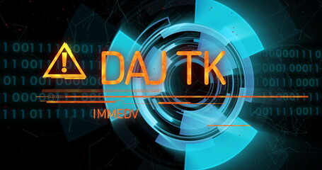 Poster - Danger warning and immediate action required text image over futuristic digital interface