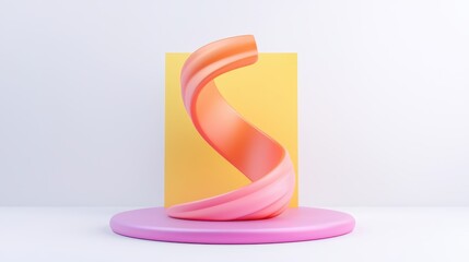 Poster - Modern LED Light Strip Coiled in a Circular Shape Isolated on a Minimalist Background with Soft Pastel Colors