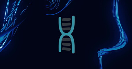 Aufkleber - DNA strand image over blue light trails on dark background