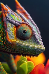 Poster - A colorful chameleon's head in close-up, ideal for wildlife or nature-themed projects