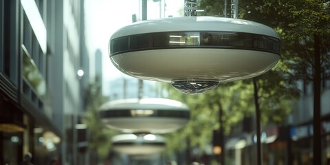 Aufkleber - A collection of lights suspended from a building's ceiling