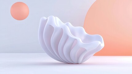 Poster - Realistic Seashell with Intricate Ridges on Isolated Background and Soft Color Elements