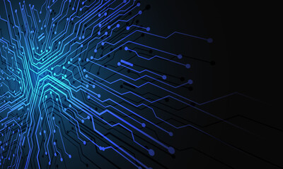 Poster - Abstract blue black circuit board technology connected lines electronics elements computer motherboard chip processor semiconductor digital on grey background vector