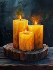 Wall Mural - watercolor, flickering candles in the background