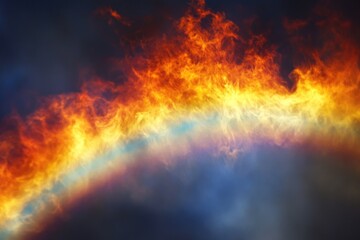 Poster - Flaming inferno with a vibrant rainbow emerging from the midst