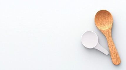 Poster - Rustic Wooden Spoon with Slightly Worn Texture on a Minimalist Background