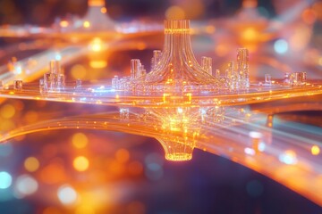 Aufkleber - Urban city with bright lights and neon signs at night