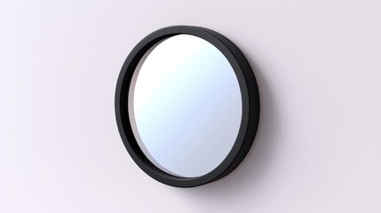 Poster - Simple Round Mirror with Black Frame Isolated on Light Background for Elegant Interior Decor and Home Design