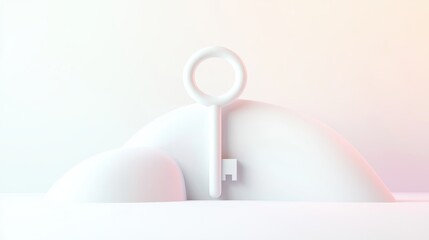 Poster - Isolated Shiny Silver Key on Soft White Background with Subtle Curves and Minimalist Aesthetic