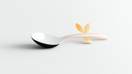 Poster - Polished Silver Spoon with Sparkling Clean Surface and Delicate Leaf Accents for Elegant Table Settings