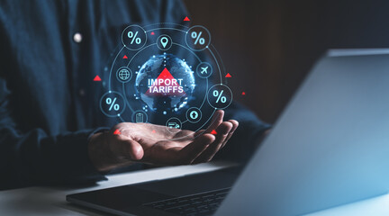 Poster - Import tariffs increase concept with digital elements.