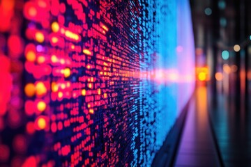 Wall Mural - A close-up view of a building wall covered in various lighting effects, potentially used for artistic or advertising purposes