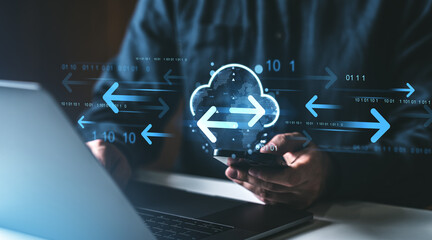 Fototapete - Cloud storage and online data transfer concept.