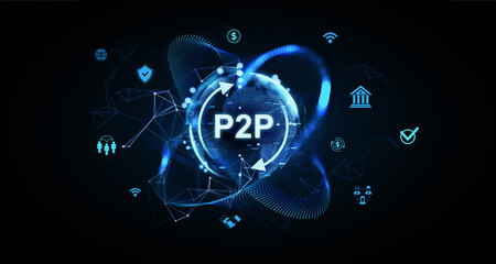 Aufkleber - P2P digital money transfer hologram concept with futuristic global network. 3D Rendering