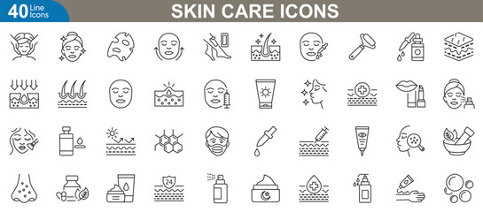 skincare icons set. vector illustrations covering facial care, beauty treatments, cosmetic products,
