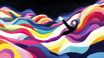 Poster - Abstract expression of emotion in colorful waves digital art surreal environment vibrant viewpoint
