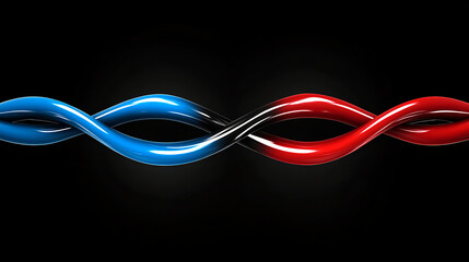 Poster - Dynamic flow of intertwined red and blue strands on a dark background abstract art digital design