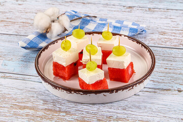 Wall Mural - Watermelon with feta and grape