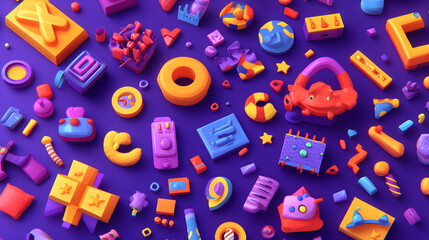 Poster - Colorful creative playful shapes digital workspace graphic design vibrant environment top-down view artistic concept