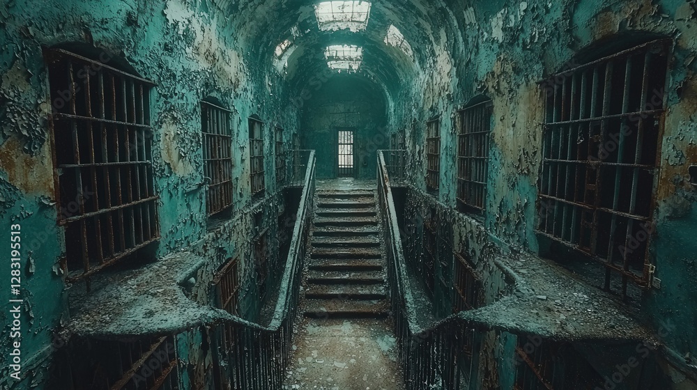 Prison Outcasts Abandoned old prison interior slung derelict forsaken outcast Stock ...