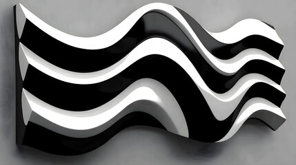 Poster - Dynamic black and white wave sculpture modern art gallery artwork indoor space eye-level contemporary design