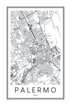 Printable downtown road map poster of the Italian city of PALERMO on solid white background with city name