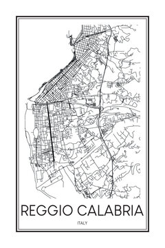 Printable downtown road map poster of the Italian city of REGGIO CALABRIA on solid white background with city name