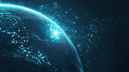 Poster - Global Digital Network: A stunning depiction of Earth, enveloped in a mesmerizing network of digital connections.