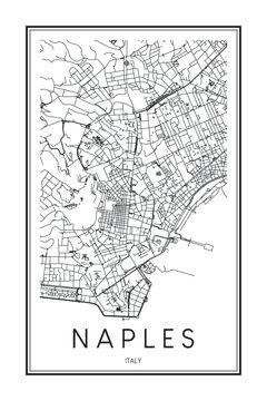 Printable downtown road map poster of the Italian city of NAPLES on solid white background with city name