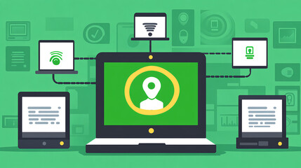 Poster - Connecting devices for enhanced security a tech setup illustration in a digital environment