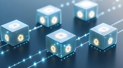 Poster - Innovative blockchain technology applications digital space infographic modern environment aerial view future concept
