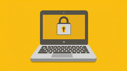 Poster - Cybersecurity action laptop screen with lock icon digital workspace graphic design online safety concept