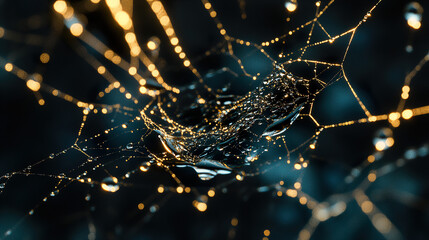 Wall Mural - Dewdrop Spiderweb: Morning's Delicate Art
