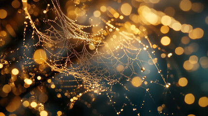 Wall Mural - Dewdrop Spiderweb: Morning's Delicate Art
