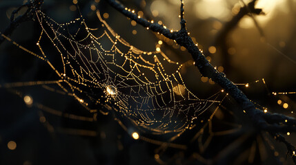 Wall Mural - Dewdrop Spiderweb: Morning's Delicate Art
