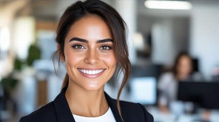 Wall Mural - A woman smiling at the camera in an office