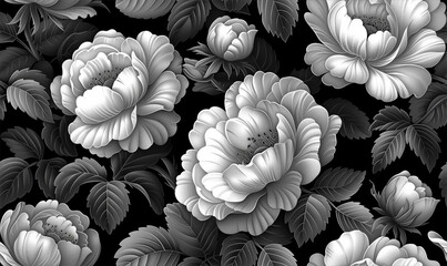 Fototapete - Creative photography of white flowers on a black background. Perfect for elegant and modern designs