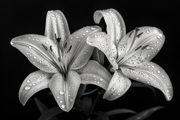 Fototapete - Creative photography of white flowers on a black background. Perfect for elegant and modern designs