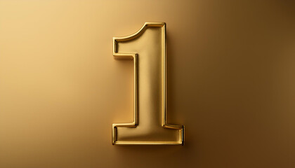 Fototapete - Golden number 1 one on golden background with gradient and copy space. 3D rendering.