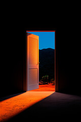 Wall Mural - Open Doorway to Desert Landscape at Sunset