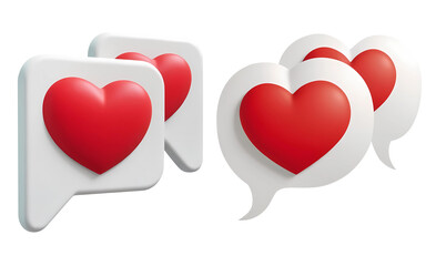 Poster - 3d rendering white love speech bubbles with red heart isolated on transparent background, PNG file add