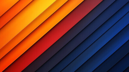 Poster - Vibrant abstract background featuring diagonal stripes in orange, red, and blue hues, creating dynamic and energetic visual effect. Perfect for modern design projects