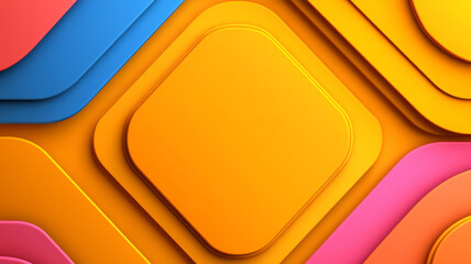 Poster - Vibrant geometric design featuring layered shapes in bright colors like orange, pink, and blue, creating dynamic and modern visual appeal