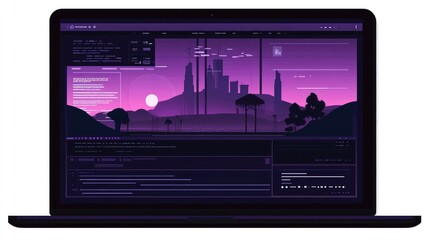 Poster - A laptop screen displaying a website development interface with real-time previews of page layouts, images, and content adjustments. No text, no people.