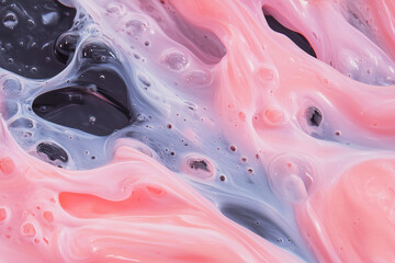 Poster - Abstract Fluid Dynamics: Mesmerizing abstract close-up captures the dynamic interplay of swirling pink and white fluids, resembling a fascinating dance of textures and forms.