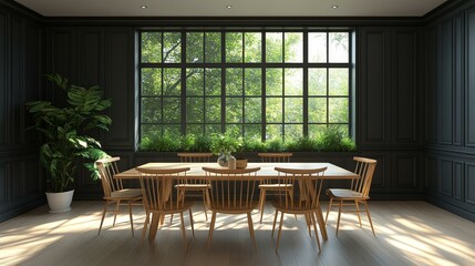 Wall Mural - Modern Dining Room Interior Design with Large Windows