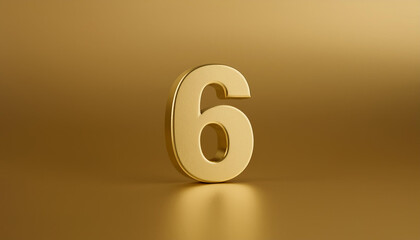 Fototapete - Golden number 6 six on golden background with gradient and copy space. 3D rendering.