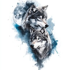  Two Wolves: A mesmerizing artistic rendering of two majestic wolves, their piercing gaze and detailed features capturing the wild beauty and untamed spirit of the wilderness.