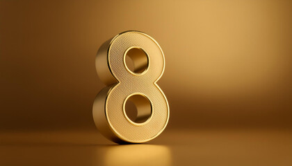 Fototapete - Golden number 8 eight on golden background with gradient and copy space. 3D rendering.