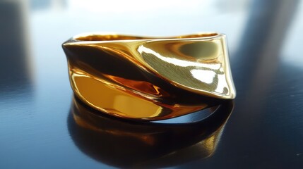 Poster - Gold statement ring with a bold design, placed on a glossy black surface for a dramatic effect. No text, no people.